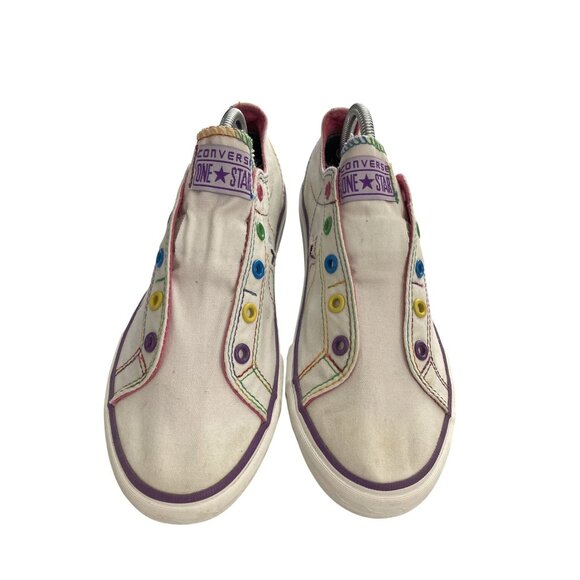 Converse One Star Junior Size 6 white Slip-On Multicolor Grommets  Sneakers - Picture 1 of 8